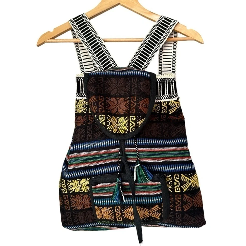 Boho Hand-Woven 100% Wool Blanket Flap Backpack, Made in Ecuador